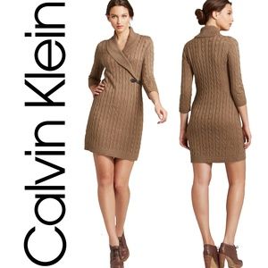 Calvin Klein Shawl Collar Cable Knit Sweater Dress